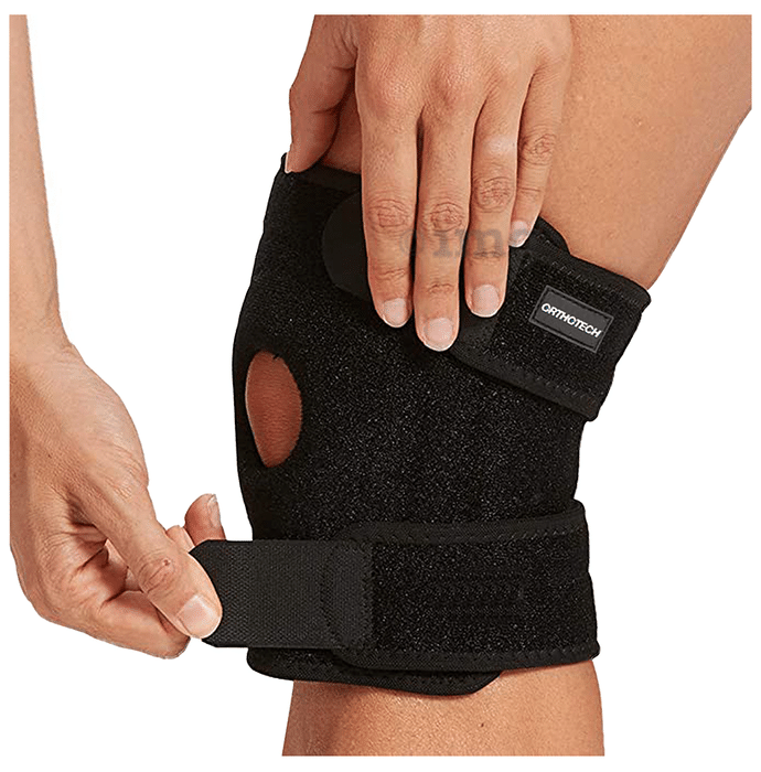 Orthotech OR-2446 Open Patella Knee Support With Stays Free Size Black
