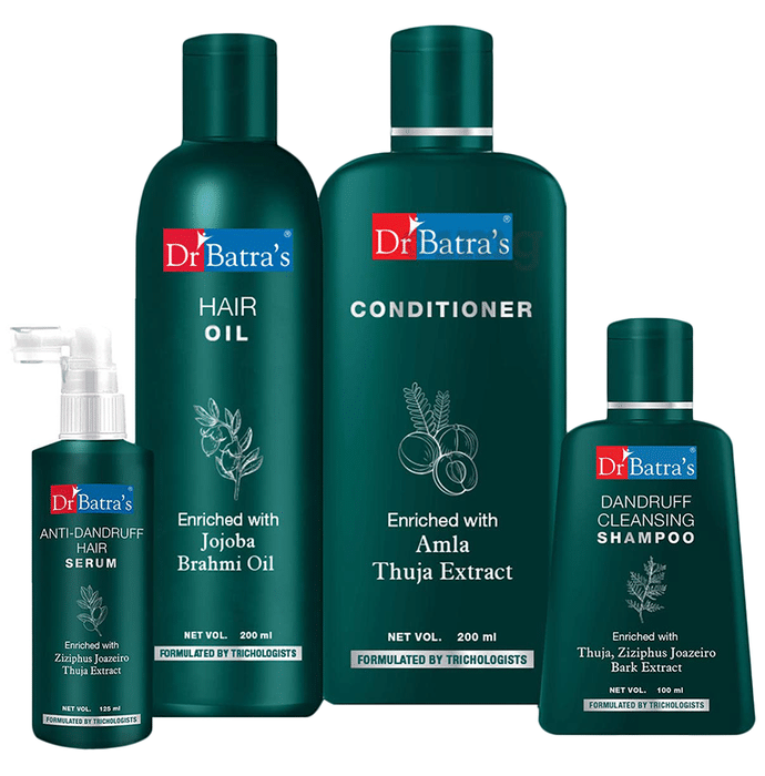 Dr Batra's Combo Pack of Anti-Dandruff Hair Serum 125ml, Dandruff Cleansing Shampoo 100ml, Conditioner 200ml and Hair Oil 200ml