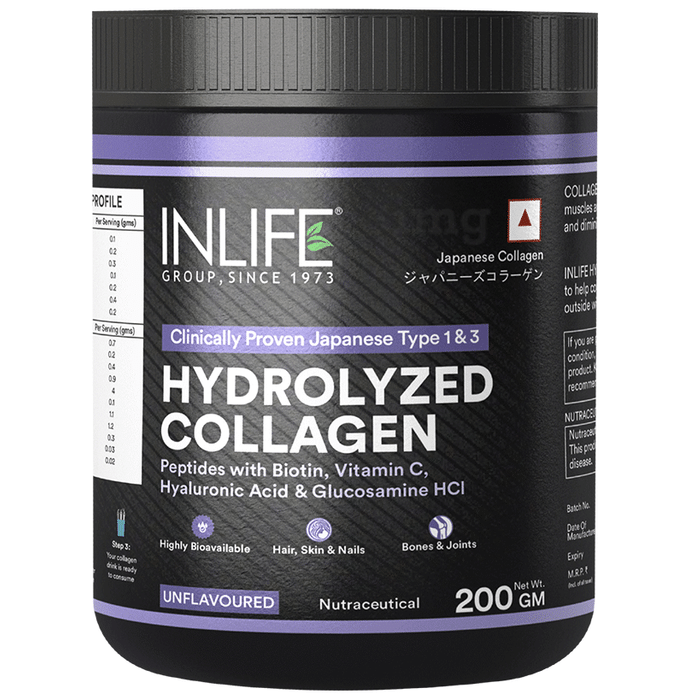 Inlife Hydrolyzed Type 1 & 3 Collagen Peptides | Powder for Skin, Joints & Muscles | Powder Unflavored