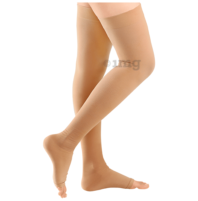 actiLEGS Class I Medical Compression Stocking Open Toe Medium Skin Colour Thigh Length