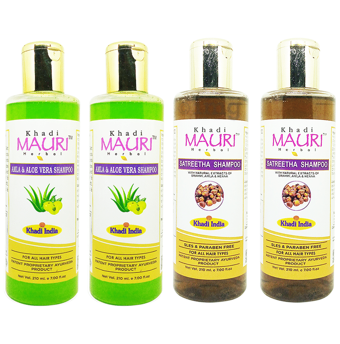 Khadi Mauri Herbal Combo Pack of Amla AloeVera & Satritha Shampoo (210ml Each)