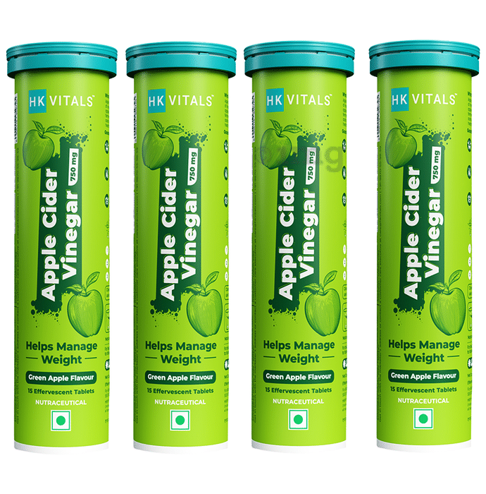 Healthkart Apple Cider Vinegar 750mg Effervescent Tablet (15 Each) Green Apple