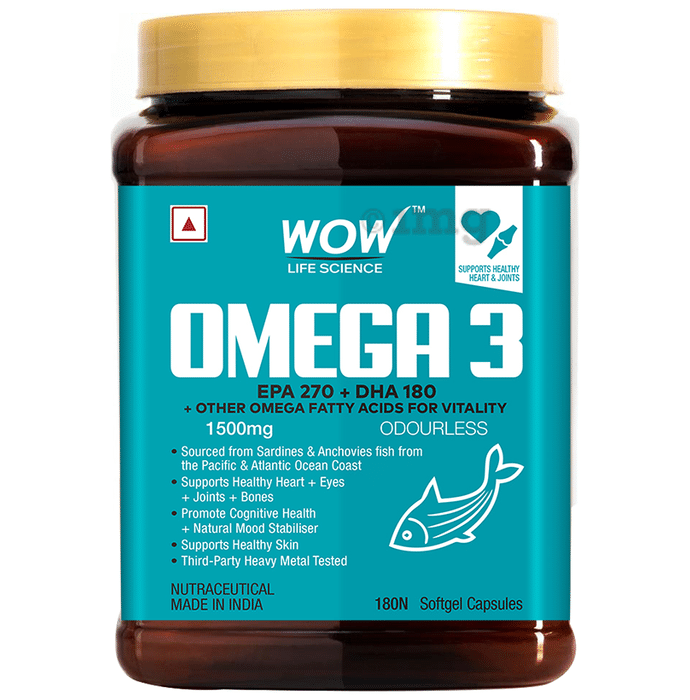 WOW Life Science Omega 3 1500mg | Softgel Capsule for Heart, Joint, Brain, Eyes, Skin & Bones