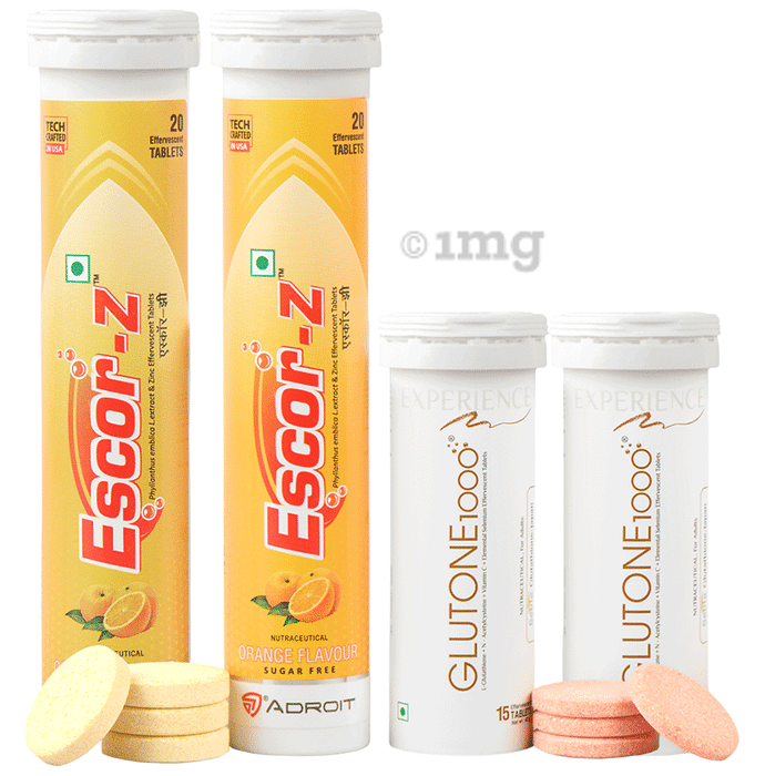 Glutone Combo Pack of Glutone 1000(15x2)& Escor-Z Orange Flavour(20x2) Effervescent Tablet