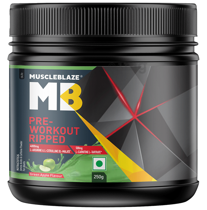 MuscleBlaze Green Apple | Pre Workout Ripped | With Arginine, Citrulline & Creatinine-Tartrate