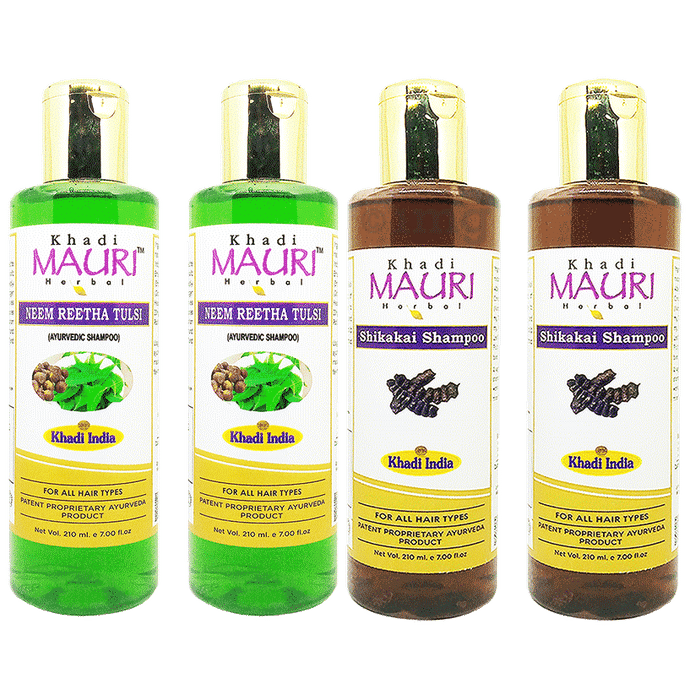 Khadi Mauri Herbal Combo Pack of Neem Reetha Tulsi & Shikakai Shampoo (210ml Each)