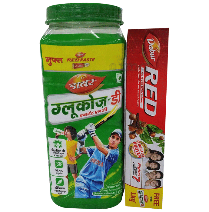 Dabur Glucose-D with Calcium for Immunity & Bone Health | Jar 1kg + Red Tooth Paste 200gm Free