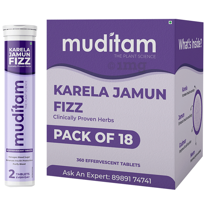 Muditam Ayurveda Karela Jamun Fizz Effervescent Tablets Helps in High Sugar (20 Each)