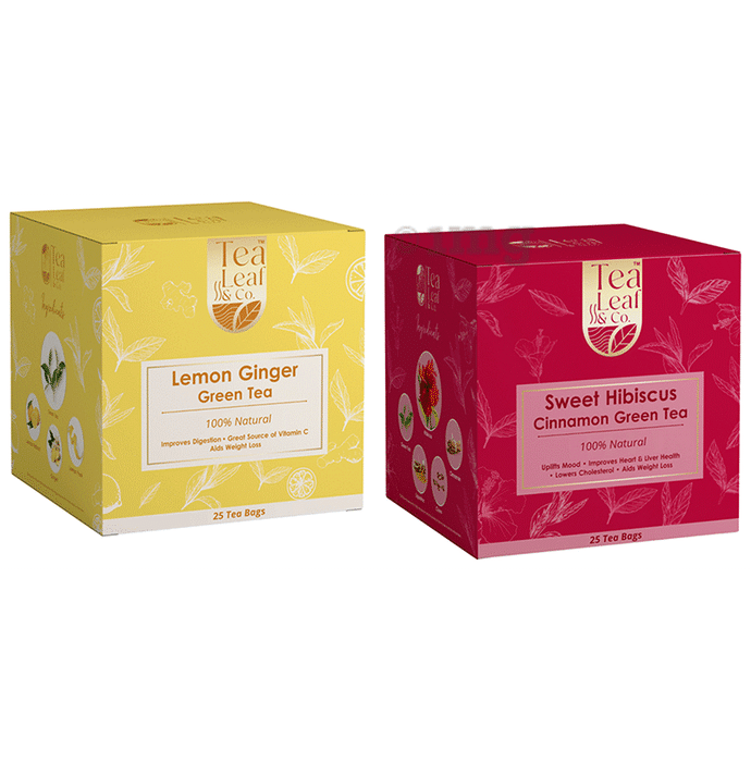 Tea Leaf & Co Lemon Ginger Green Tea & Sweet Hibiscus Cinnamon Green Tea (25 Tea Bags Each)