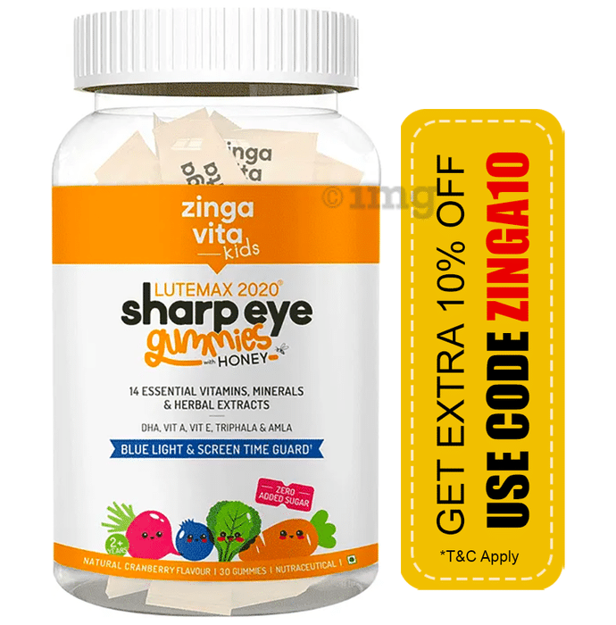 Zingavita Sharp Eye Gummies with Honey for Kids (2+ years) Cranberry