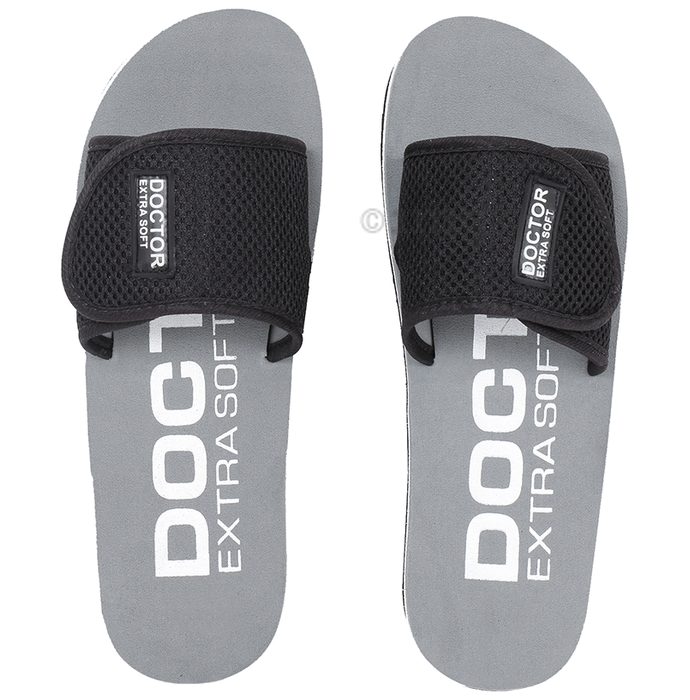 Doctor Extra Soft D 17 Orthopaedic and Diabetic Adjustable Strap Comfort Slippers for Women Grey 6