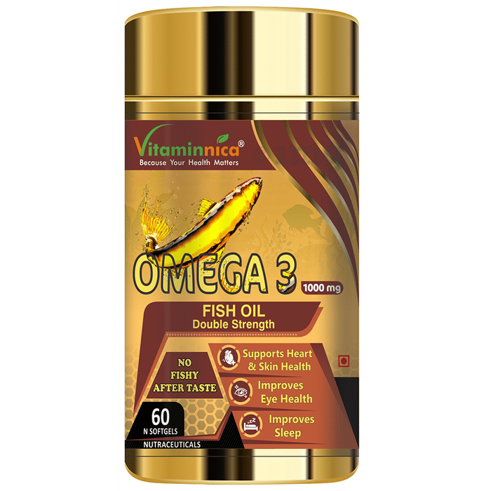 Vitaminnica Omega 3 1000mg Double Strength Fish Oil | Softgel for Skin, Heart, Eyes & Sleep Support