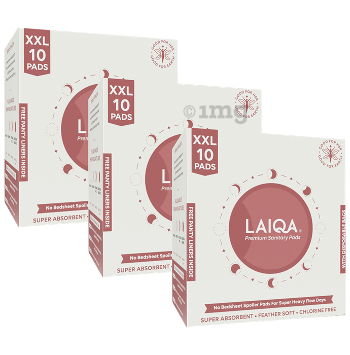 Laiqa Premium Sanitary Pads (10 Each) with (3) Pantyliner Free XXL