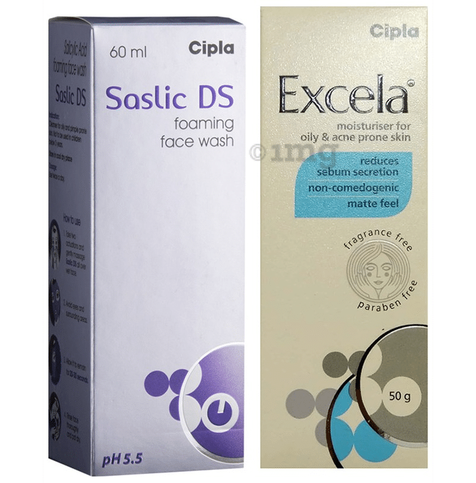 Combo Pack of Excela Moisturiser 50gm & Saslic DS Foaming Face Wash 60ml