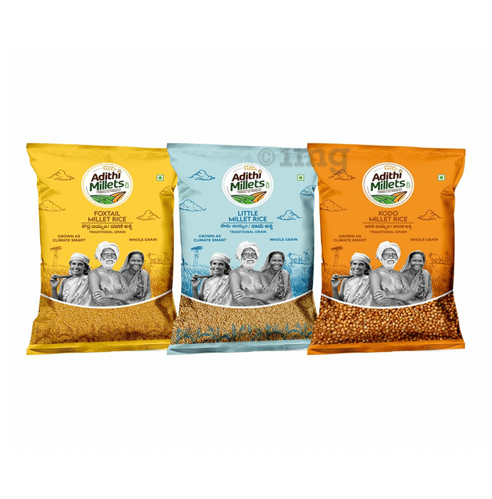 Adithi Millets Combo Pack of Foxtail,Little,Kodo Millet Rice (500gm Each)