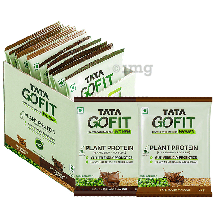 Tata Go Fit Plant Protein Powder for Women Sachet (25gm Each) Cafe Mocha & Rich Chocolate