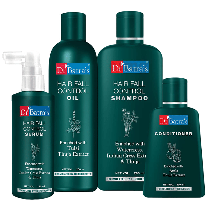 Dr Batra's Combo Pack of Hair Fall Control Serum 125ml, Conditioner 100ml, Hair Fall Control Oil 200ml and Hair Fall Control Shampoo 200ml
