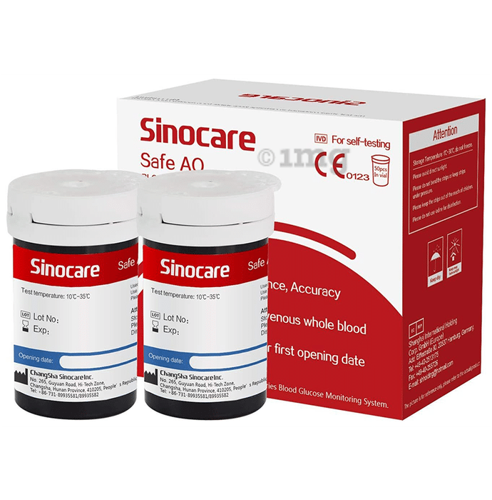 Sinocare Combo Pack of Safe AQ Blood Glucose Test 50 Strip & 50 Lancets