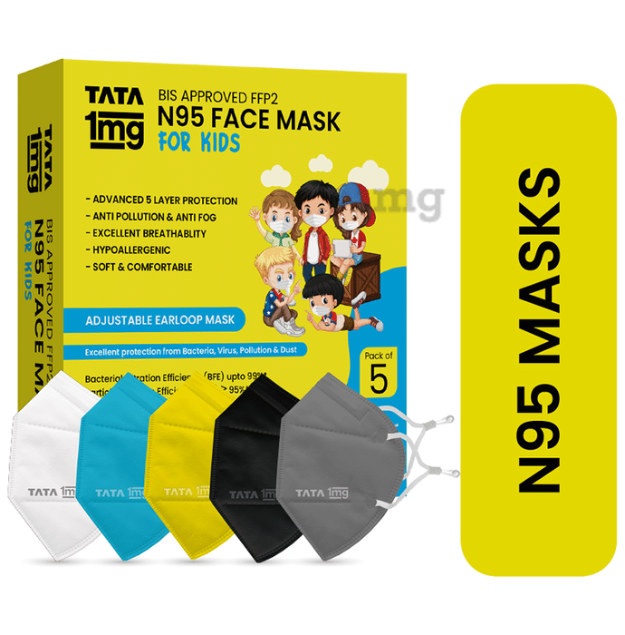 Tata 1mg BIS Approved FFP2 N95 Mask for Kids 5 Mask
