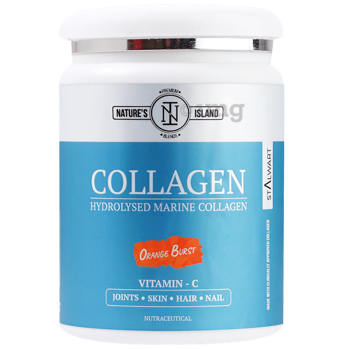 Nature's Island Hydrolysed Marine Collagen with Vitamin C | For Joints, Skin, Hair & Nails | Flavour Orange Burst
