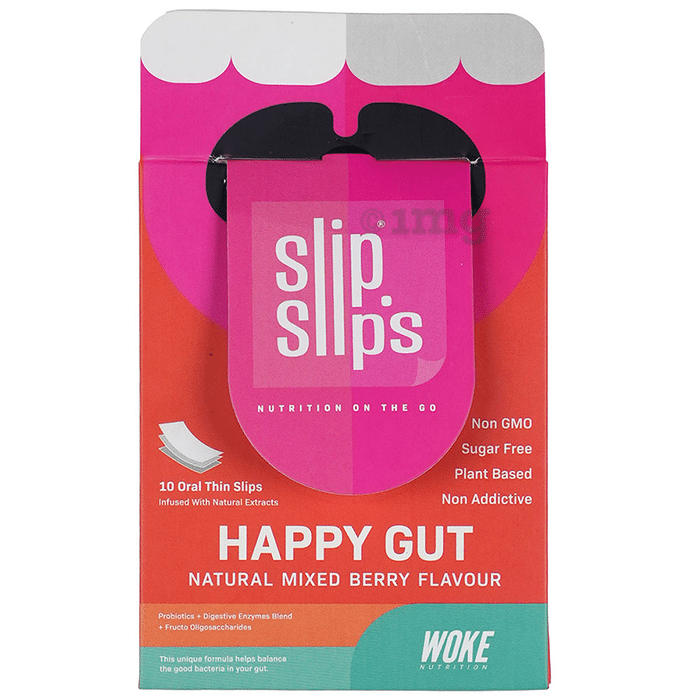 Slip Slip's Happy Gut Probiotic Oral Thin Strip for Better Digestive Wellness Natural Mixed Berry