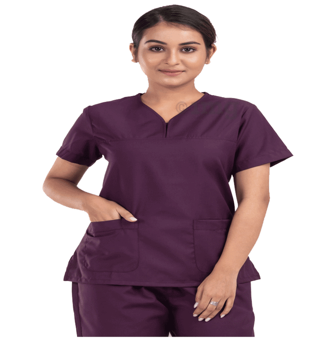 Agarwals  Unisex Wine V-Neck Scrub Suit Top and Bottom Uniform XXXL