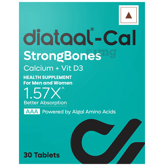 Diataal Cal Tablet Strong Bones | Active Absorbable Calcium + Vit D3 | for Men & Women & Kids |