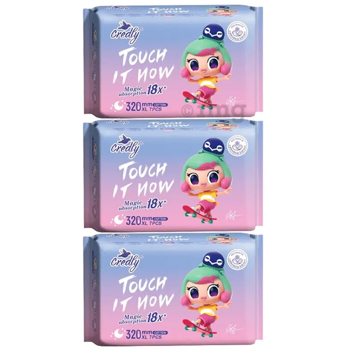 Credly Touch It Now Ultra Premium Soft Sanitary Pads For Women XL (7 Each)