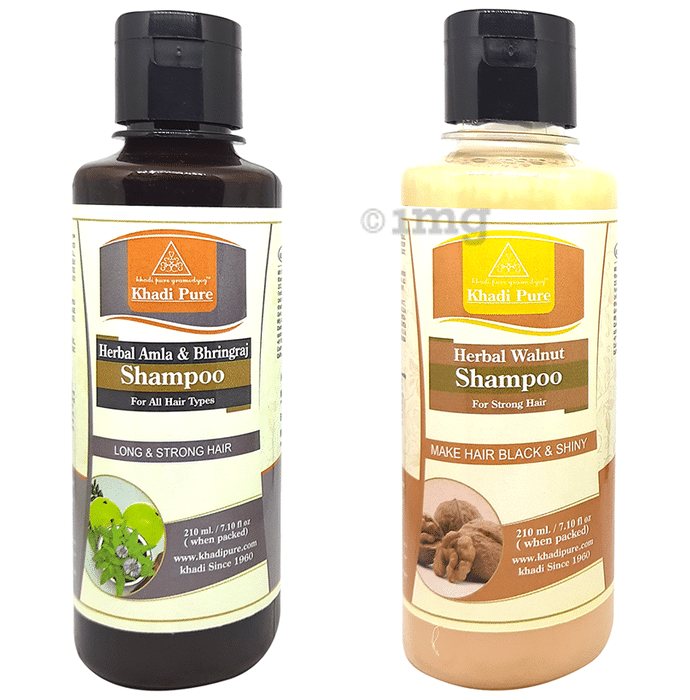 Khadi Pure Combo Pack of Herbal Amla & Bhringraj Shampoo & Herbal Walnut Shampoo (210ml Each)