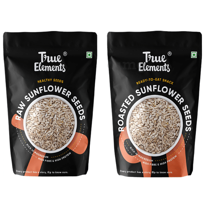 True Elements Combo Pack of Raw Sunflower Seeds 150gm and Roasted Sunflower Seeds 125gm for Healthy Heart