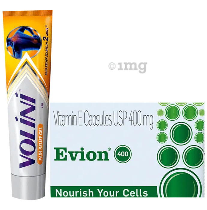 Combo Pack of Volini Pain Relief Gel for Muscle, Joint & Knee Pain (75gm) & Evion 400mg Capsule