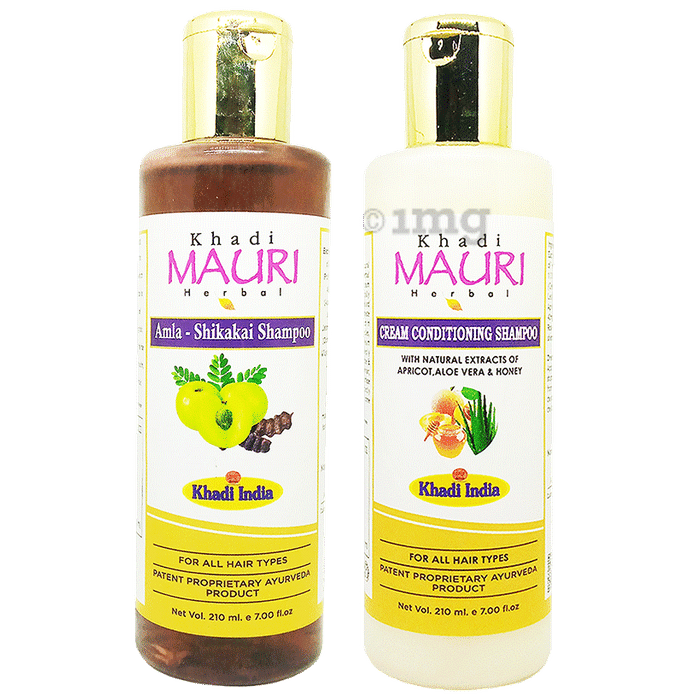 Khadi Mauri Herbal Combo Pack of Amla Shikakai & Cream Conditioning Shampoo (210ml Each)