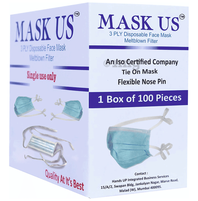 Mask US 3 Ply Disposable Face Mask Meltblown Filter Tie On