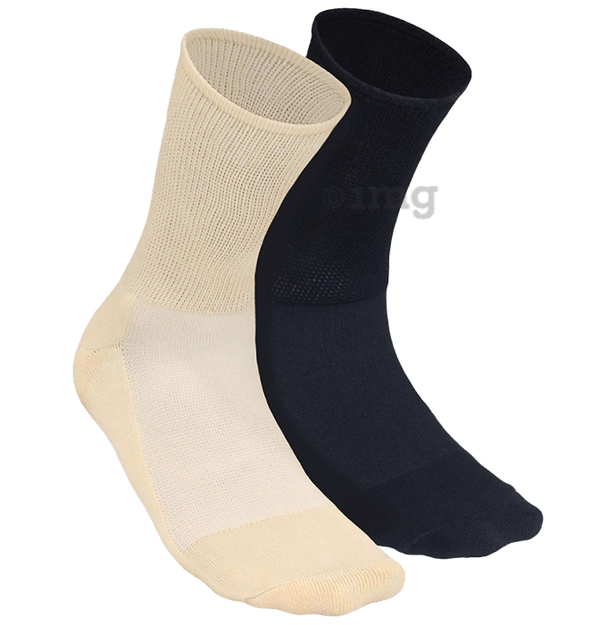 Heelium Diabetic Bamboo Socks Beige, Black Free Size