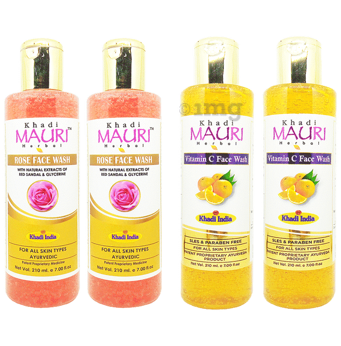Khadi Mauri Herbal Combo Pack of Rose & Vitamin C Face Wash(210ml Each)