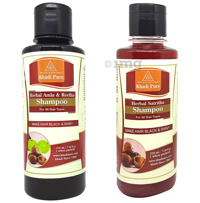 Khadi Pure Combo Pack of Herbal Amla & Reetha Shampoo & Herbal Satritha Shampoo (210ml Each)