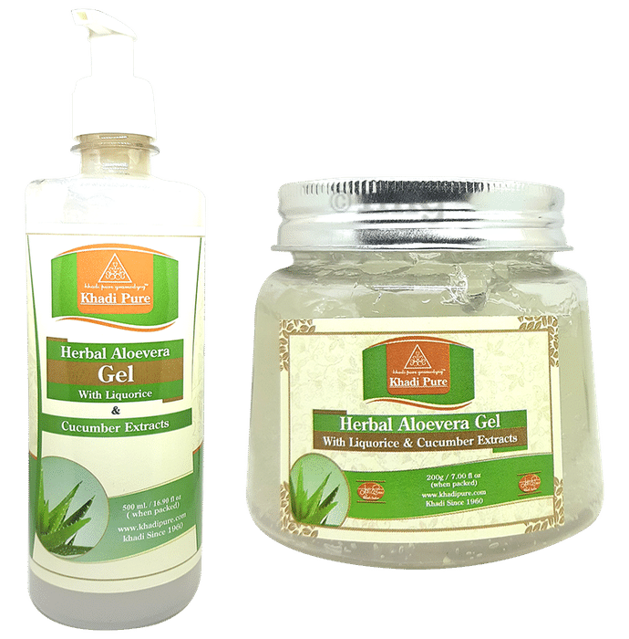 Khadi Pure Combo Pack of Herbal Aloevera Gel (500ml) and Herbal Aloevera Gel (200gm)
