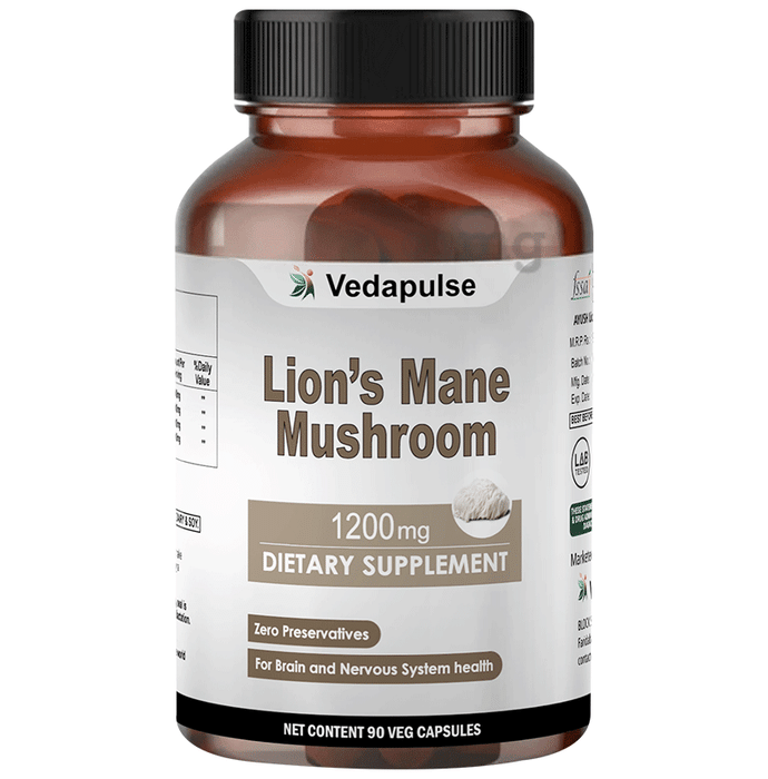 Vedapulse Lion's Mane Mushroom 1200mg Veg Capsule