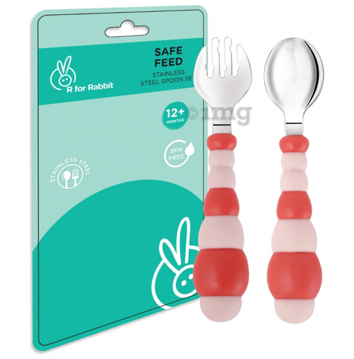 R for Rabbit Safe Feed Stainless Steel Spoon Set Pink