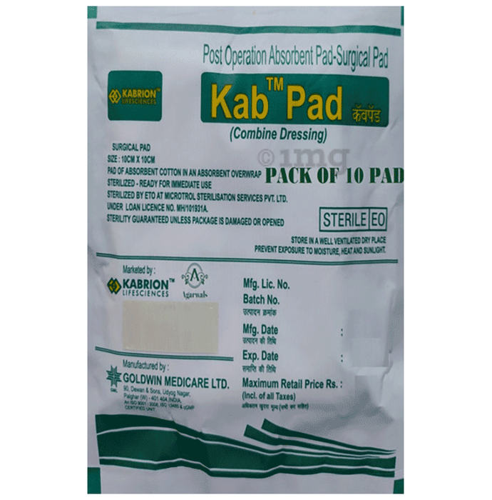 Agarwals Kabiron KAB PAD Sterile Combine Dressing Surgical Pad  10cm x 10cm