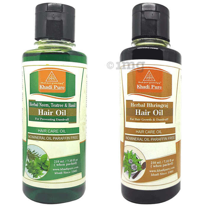 Khadi Pure Combo Pack of Herbal Neem, Teatree & Basil Hair Oil & Herbal