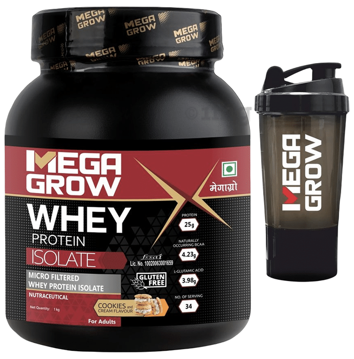 Megagrow Whey Protein Isolate Powder with Shaker Cookie and Cream