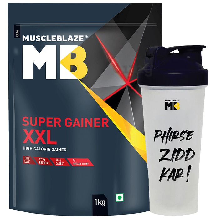 MuscleBlaze Super Gainer XXL for Muscle Growth | No Added Sugar | Powder with Shaker 650ml