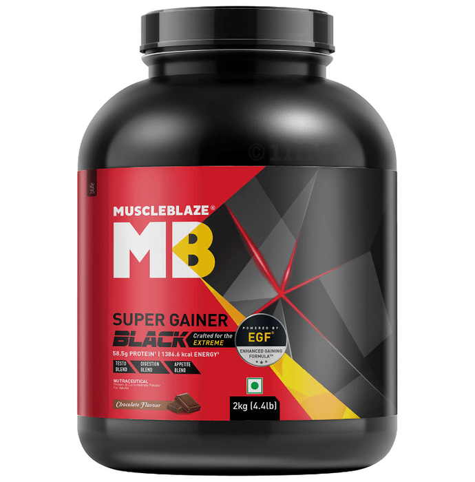 MuscleBlaze Super Gainer Black EGF Powder | No Added Sugar | Powder Chocolate