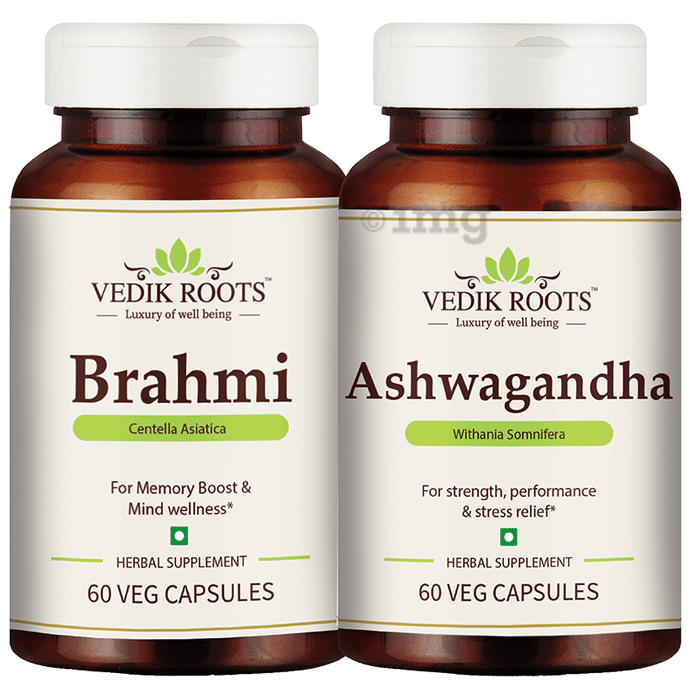Vedikroots Combo Pack of Brahmi & Ashwagandha Veg Capsule (60 Each)