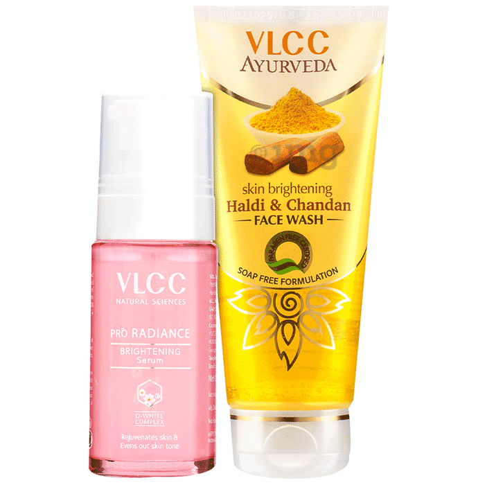 VLCC Combo Pack of Pro Radiance Brightening Serum (40ml) & Ayurveda Skin Brightening Haldi & Chandan Face Wash (100ml)