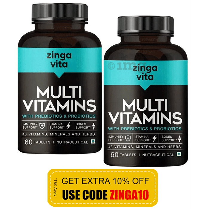 Zingavita Multi Vitamins with Prebiotics & Probiotics Tablets (60 Each)