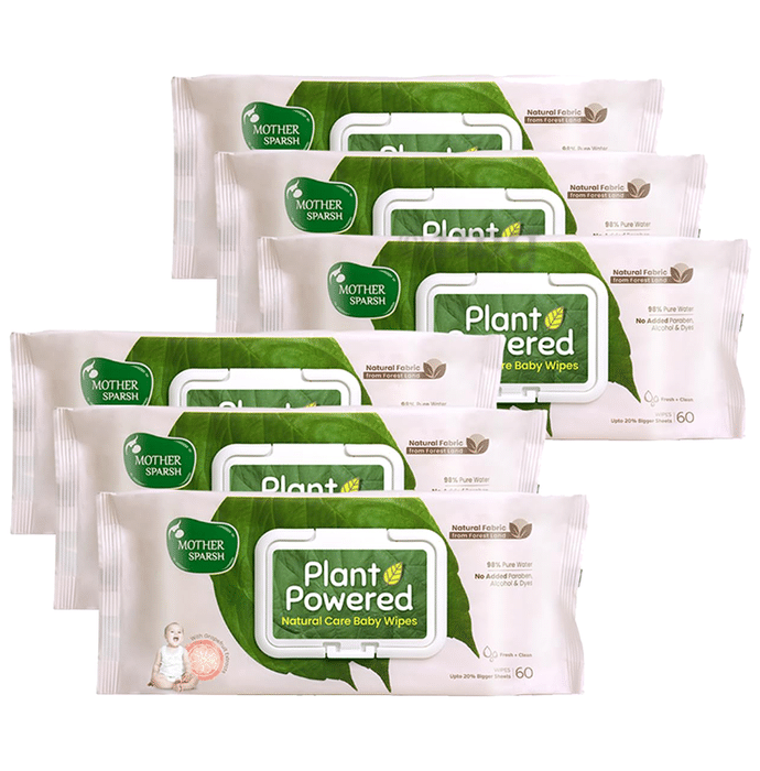Mother Sparsh Plant Powdered Natural Care Baby Wipes (60 Each) Grapefruit