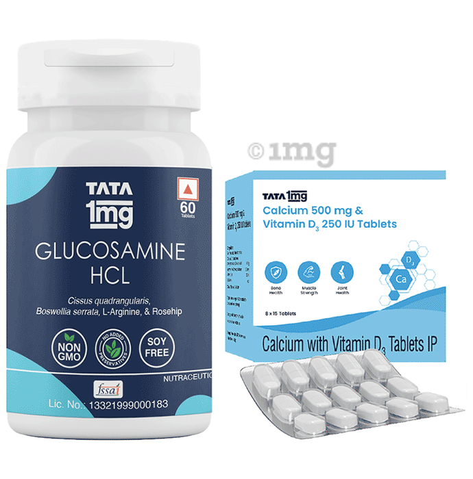 Combo Pack of Tata 1mg Glucosamine HCL 1500 mg Tablet (60) & Tata 1mg Calcium 500mg & Vitamin D3 250IU Tablet (15)