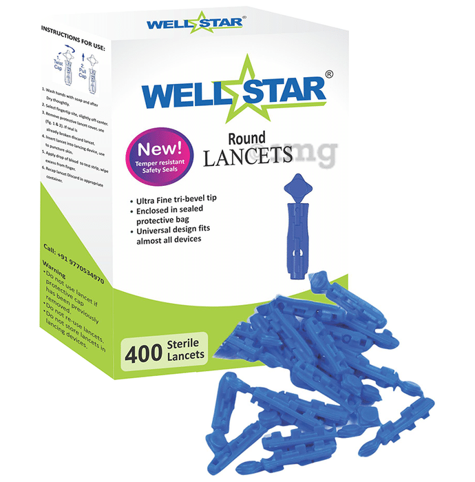 Wellstar Round Lancets Blue
